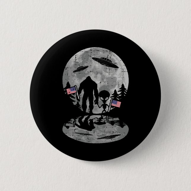 4th Of July Bigfoot Alien Ufo Funny Patriotic Wome Button (Front)