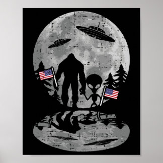 4th Of July Bigfoot Alien Ufo Funny Patriotic Wome Poster