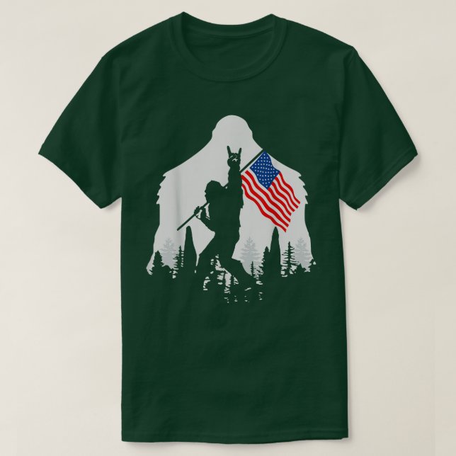 4th of July  Bigfoot Sasquatch USA American Flag  T-Shirt (Design Front)