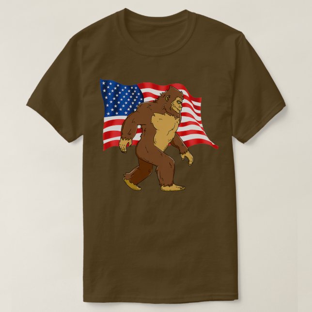 4th Of July Bigfoot With American Flag Gear T-Shirt (Design Front)