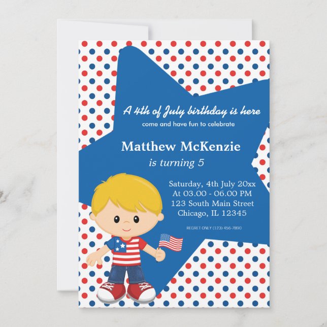 4th of July birthday boy Invitation (Front)