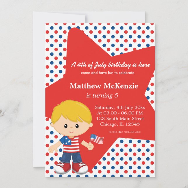 4th of July birthday boy Invitation (Front)