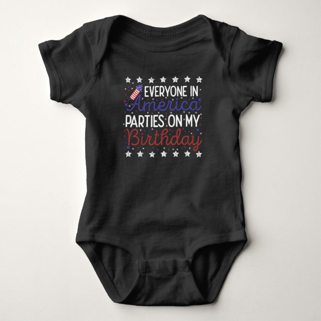 4th Of July Birthday Celebrations America Funny  Baby Bodysuit (Front)