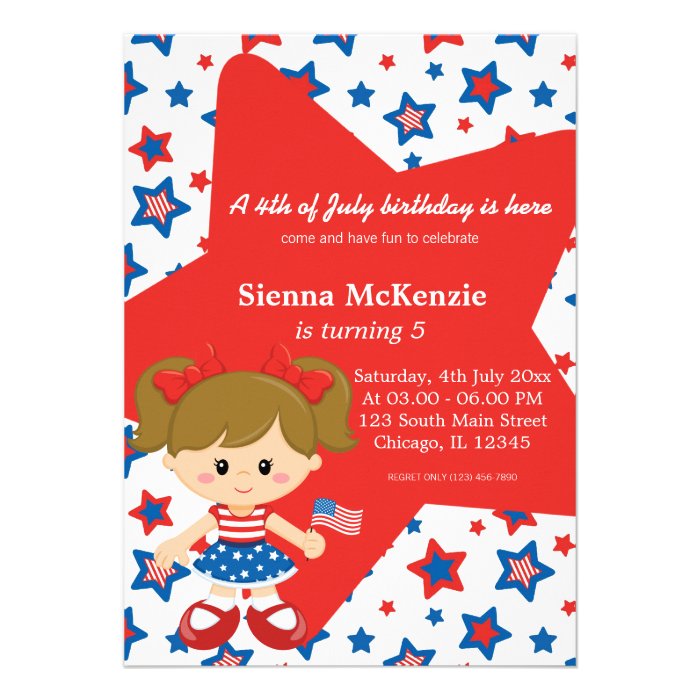 4th of July birthday girl Custom Invitation