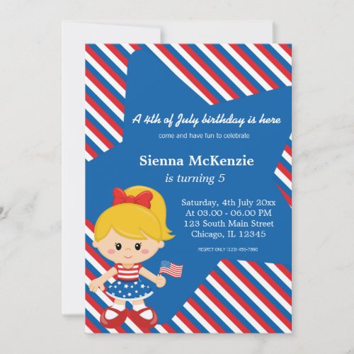 4th of July birthday girl Custom Announcements