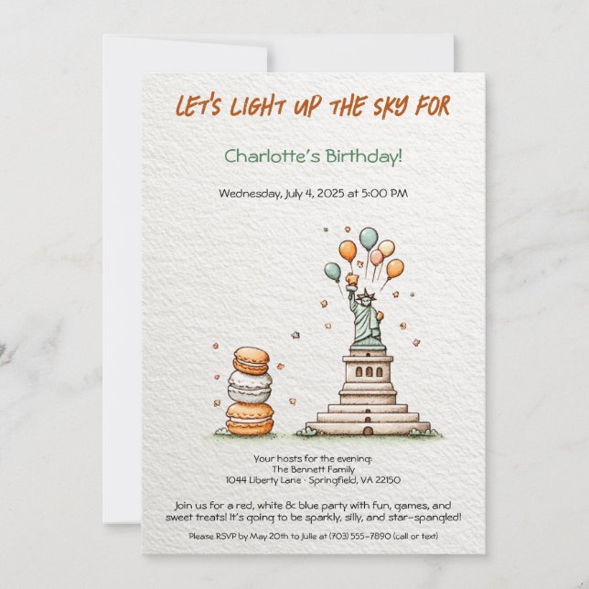 4th of July Birthday Invitation – Cute Liberty  (Front)