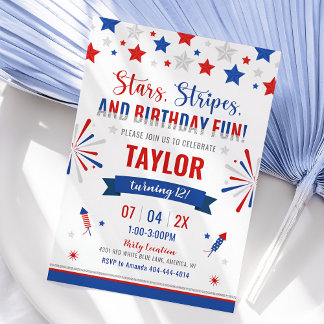 4th of July Birthday Invitation, Red White & Blue Invitation