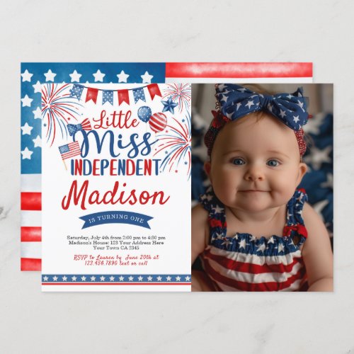 4th of July Birthday Little Miss Independent Invitation