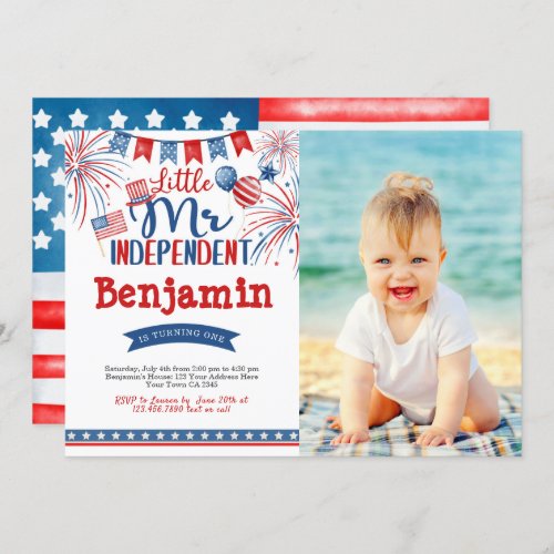 4th of July Birthday Little Mr Independent Invitation