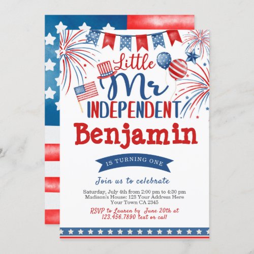 4th of July Birthday Mr Independent Invitation