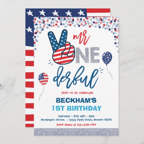 4th Of July Birthday Mr One_derful 1st Birthday  Invitation