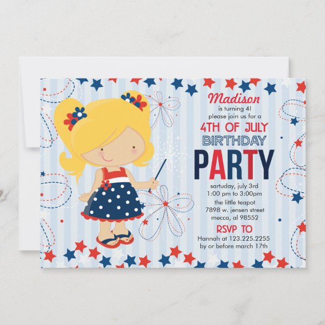4th of July Birthday Party for Kids Invitation (Front)