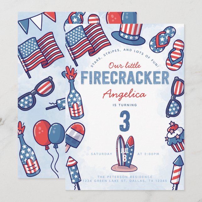 4th of July Birthday Party Invitation (Front/Back)