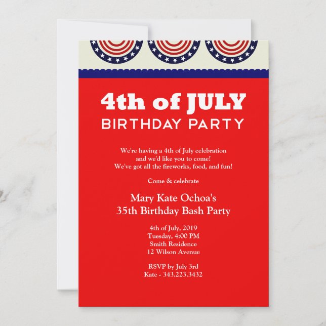 4th of July Birthday Party Invitation (Front)