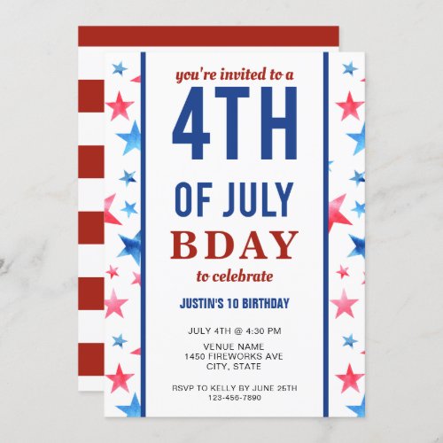 4th of July Birthday Party Patriotic Stars America Invitation