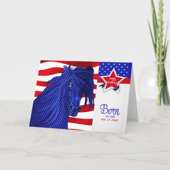 4th of July Birthday Patriotic Horse Theme Card (Front)