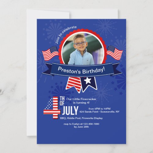 4th of July Birthday Photo Invitation