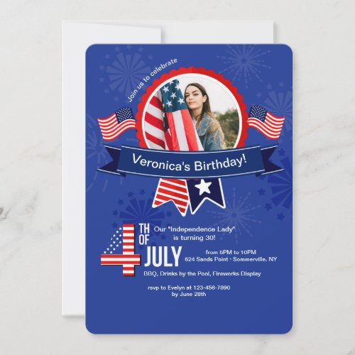 4th of July Birthday Photo Invitation