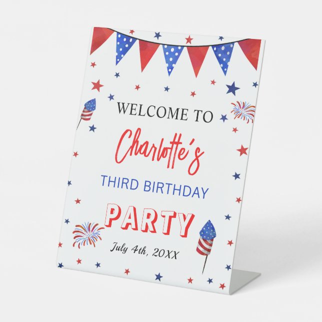 4th of July Birthday, Welcome Pedestal Sign (Front)