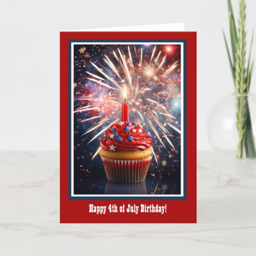 4th of July Birthday with Cupcake Candle  Card