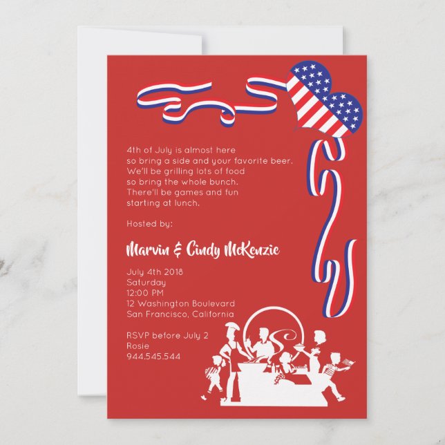 4TH OF July Block BBQ Party Invitation (Front)