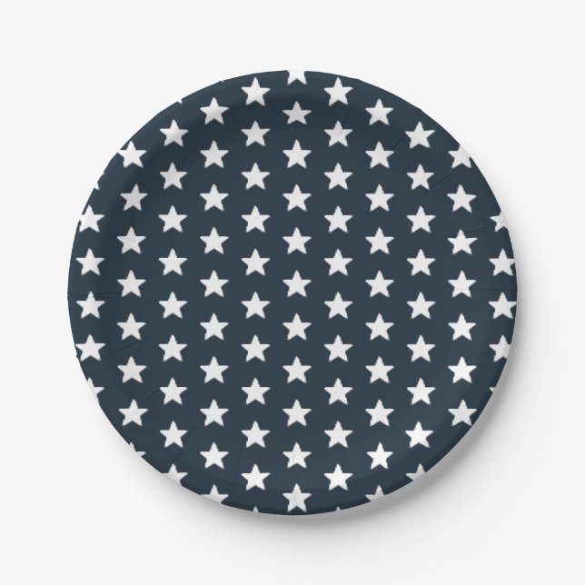 4th of July Blue and White Star Rustic Paper Plates (Front)