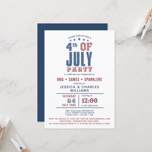  4th of July Blue Red Stars Stripes Invitation