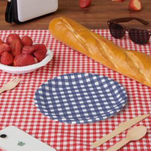 4th Of July Blue White Checks Party Paper Plates