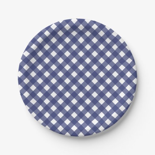 4th Of July Blue White Checks Party Paper Plates