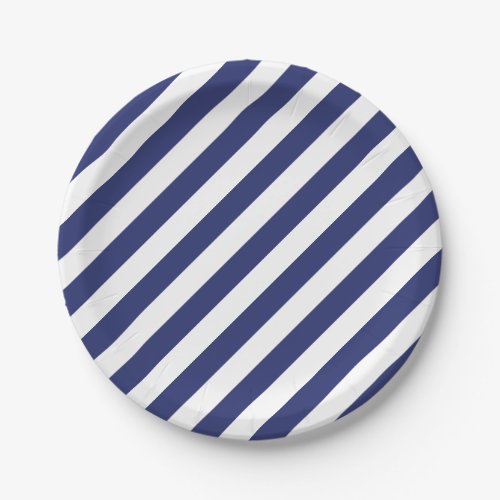 4th Of July Blue White Stripes Party Paper Plates