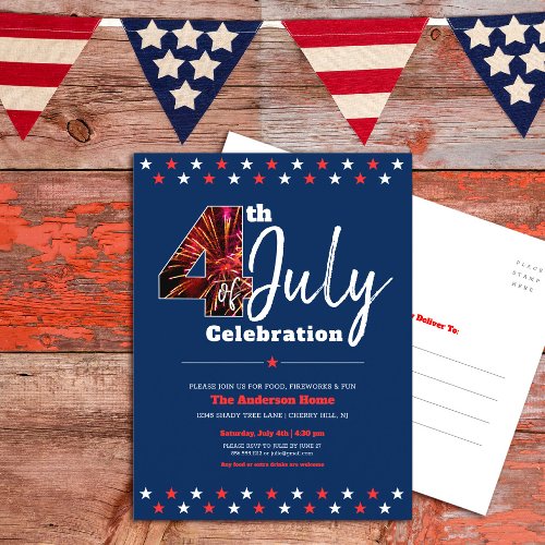 4th of July Bold Modern Fireworks USA Patriotic Invitation Postcard