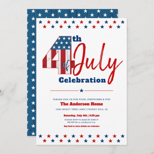 4th of July Bold Modern Rustic Wood USA Flag Invitation