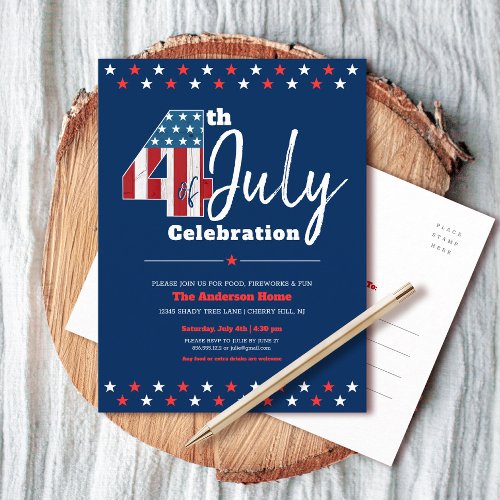 4th of July Bold Modern Rustic Wood USA Flag Invitation Postcard