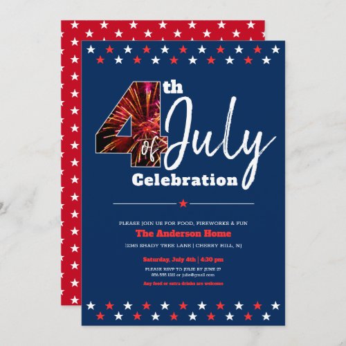 4th of July Bold Patriotic Fireworks Modern USA Invitation