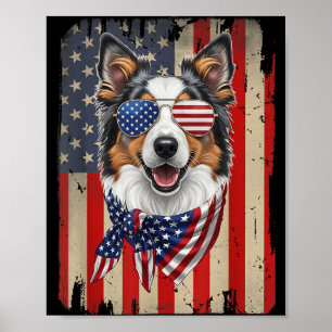 4th of July Border Collie Dog AAAmerican Flag USA Poster