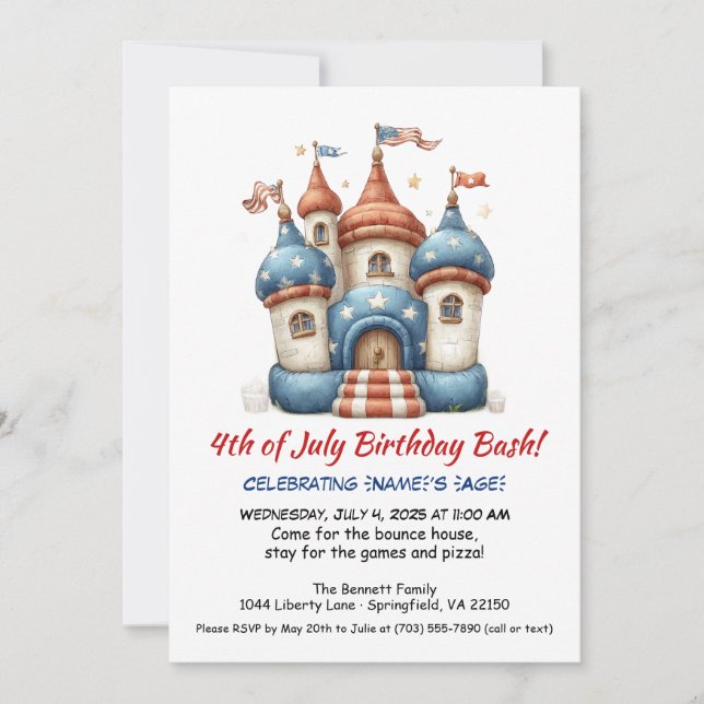 4th of July Bounce House Birthday Invitation  (Front)