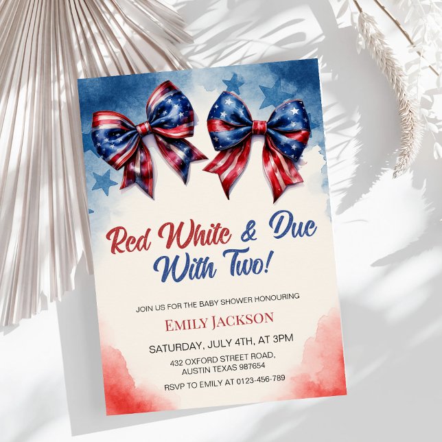 4th of July Bow Patriotic Twin Baby Shower Invitation (Creator Uploaded)