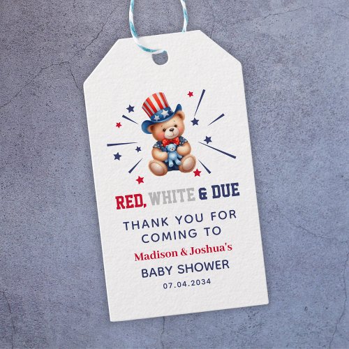 4th Of July Boy Baby Shower Bear Guest Thank You Gift Tags