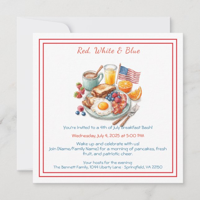4th of July Breakfast Invitation – Patriotic  (Front)