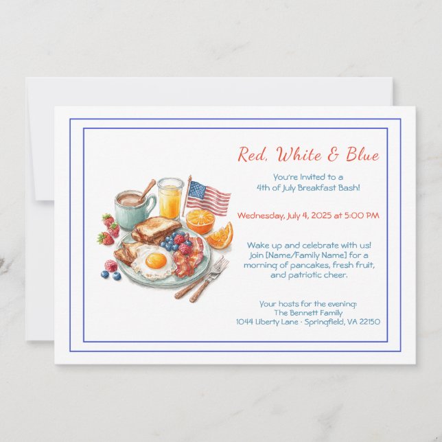 4th of July Breakfast Invitation – Patriotic  (Front)