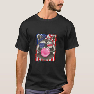 4th of July Bubblegum Patriotic Raccoon Sunglasses T-Shirt