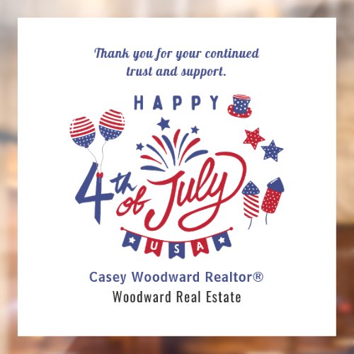 4th of July  Business Holiday Decoration Office  Window Cling