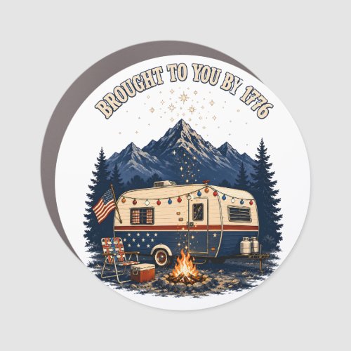 4th Of July Camping Trailer Mountains Car Magnet