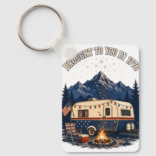 4th Of July Camping Trailer Mountains Keychain
