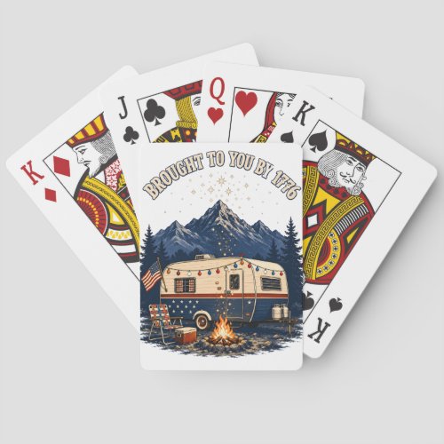 4th Of July Camping Trailer Mountains Poker Cards