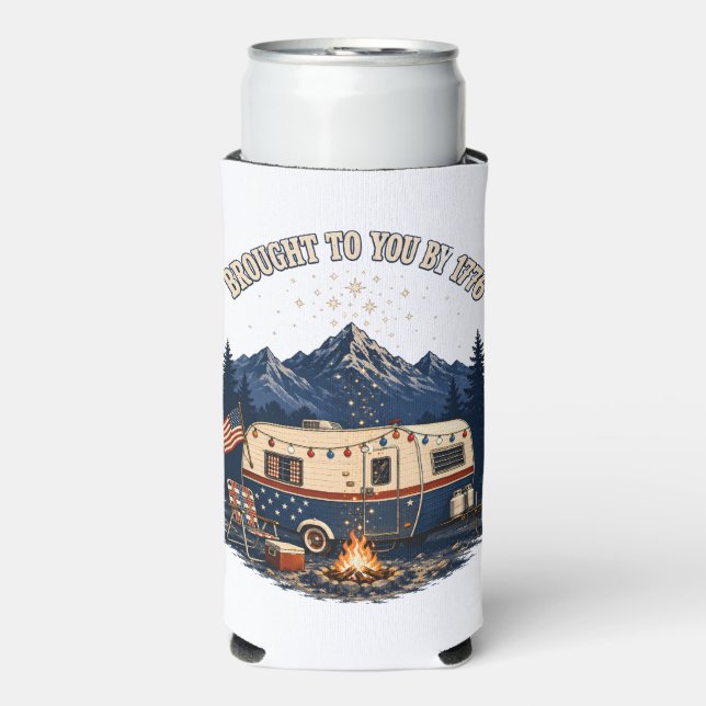 4th Of July Camping Trailer Mountains Seltzer Can Cooler (Seltzer Front)