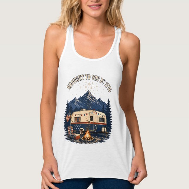 4th Of July Camping Trailer Mountains Tank Top (Front)