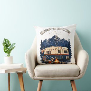 4th Of July Camping Trailer Mountains Throw Pillow