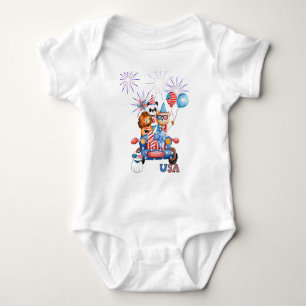 4Th of July Car Panda Bear & Lion  Baby Bodysuit