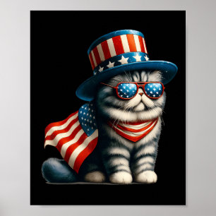 4th Of July Cat American Flag Cat Lover Meowica In Poster